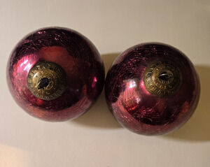 VTG Kugel Crackle Glass Purple Burgundy Set of 2 Christmas Ornaments